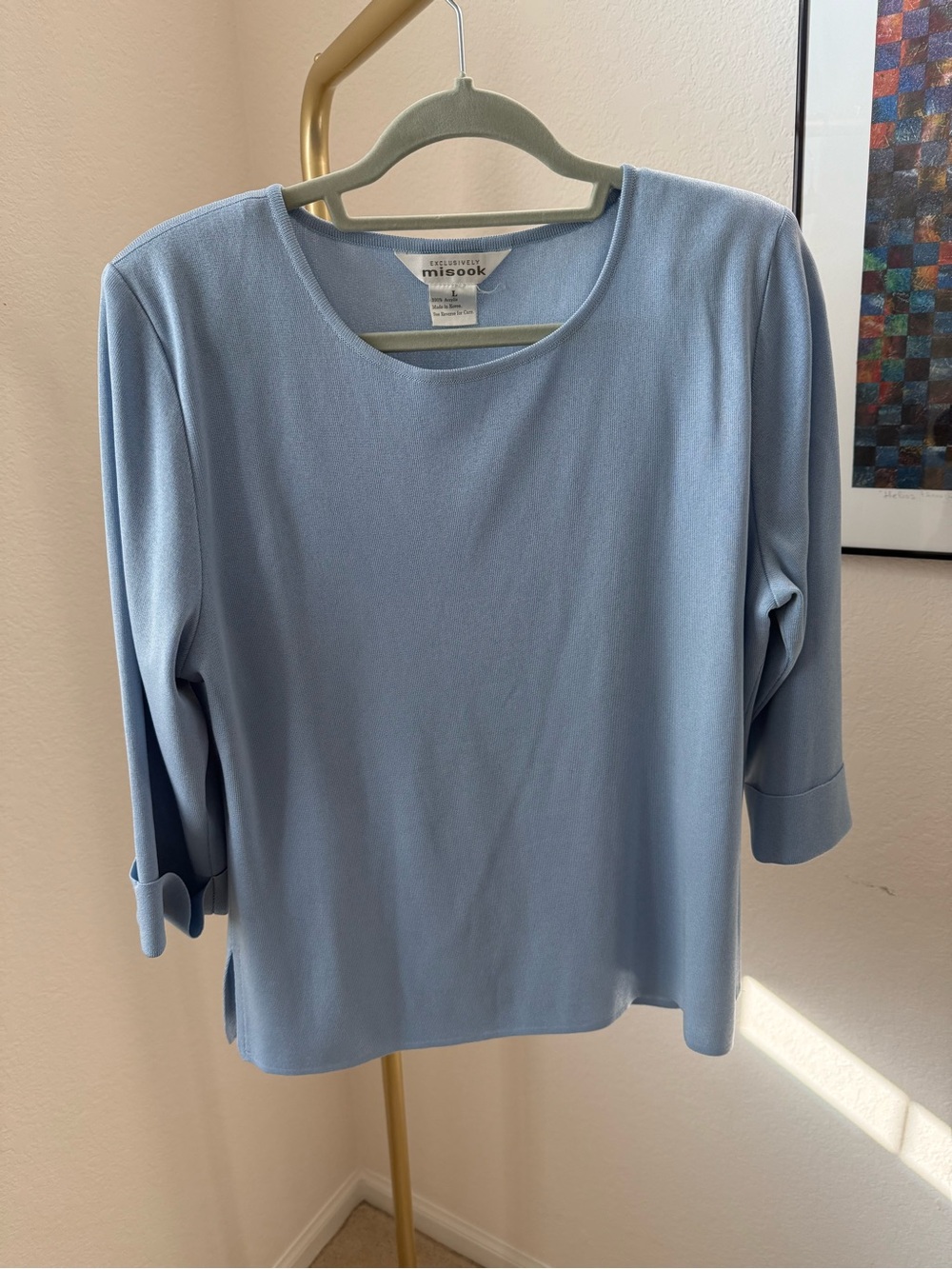 Misook Light Blue Scoop Neck Long Sleeve Top